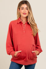 Rust Collared Snap Button Maternity Pullover