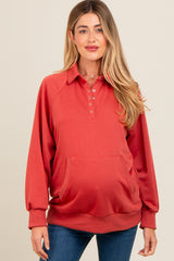 Rust Collared Snap Button Maternity Pullover