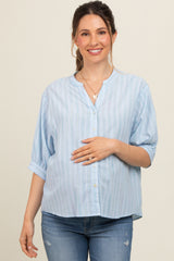 Light Blue Striped Button Down Maternity Top