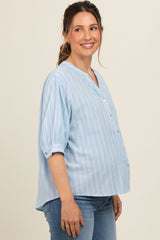 Light Blue Striped Button Down Maternity Top