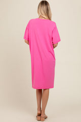 Pink Oversized Round Neck T-Shirt Dress