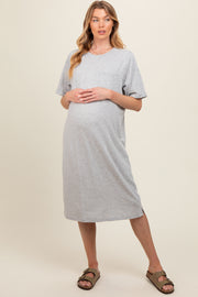 Heather Grey Oversized Round Neck T-Shirt Maternity Dress