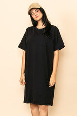 Black Oversized Round Neck T-Shirt Dress