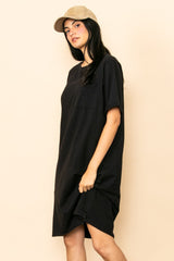 Black Oversized Round Neck T-Shirt Dress