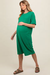 Green Oversized Round Neck T-Shirt Maternity Dress