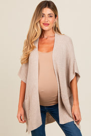 Cream Drop Shoulder Side Pocket 3/4 Sleeve Maternity Cardigan