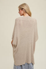 Cream Drop Shoulder Side Pocket 3/4 Sleeve Cardigan