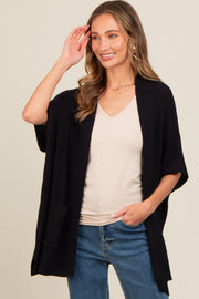 Black Drop Shoulder Side Pocket 3/4 Sleeve Cardigan