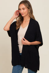 Black Drop Shoulder Side Pocket 3/4 Sleeve Cardigan