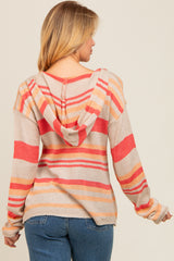 Beige Multi-Color Striped V-Neck Sweater