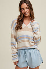 Cream Multi-Color Striped V-Neck Maternity Sweater