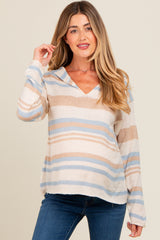 Cream Multi-Color Striped V-Neck Maternity Sweater