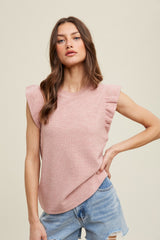 Pink Striped Ruffle Sleeve Maternity Top