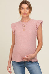 Pink Striped Ruffle Sleeve Maternity Top