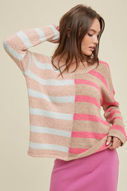 Pink Colorblock Stripe Sweater