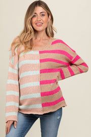 Pink Colorblock Stripe Maternity Sweater