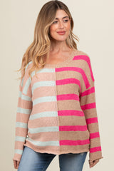 Pink Colorblock Stripe Maternity Sweater