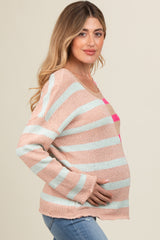 Pink Colorblock Stripe Maternity Sweater