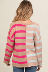 Pink Colorblock Stripe Maternity Sweater