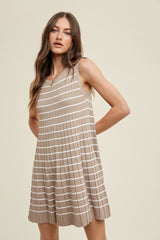 Mocha Striped Pleated Maternity Dress