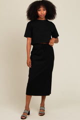 Black Short Sleeve Maternity Midi Skirt Set