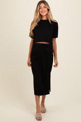 Black Short Sleeve Maternity Midi Skirt Set