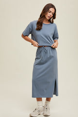 Slate Short Sleeve Maternity Midi Skirt Set