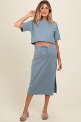 Slate Short Sleeve Maternity Midi Skirt Set