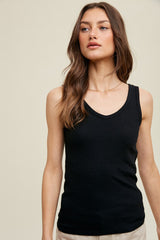 Black V-Neck Basic Tank Top