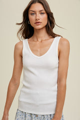 White V-Neck Basic Tank Top