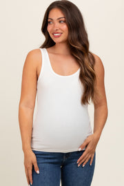 White V-Neck Basic Maternity Tank Top