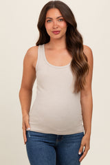 Light Taupe V-Neck Basic Maternity Tank Top