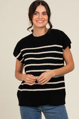 Black Striped Dolman Short Sleeve Sweater