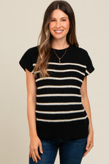 Black Striped Dolman Short Sleeve Maternity Sweater