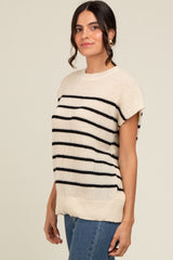 Ivory Striped Dolman Short Sleeve Sweater