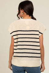 Ivory Striped Dolman Short Sleeve Sweater