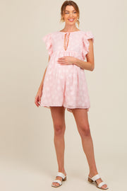 Pink Floral Split V-Neck Ruffle Sleeve Maternity Romper