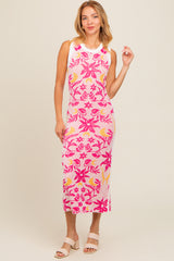 Fuchsia Floral Sleeveless Midi Dress