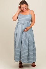 Blue Striped Cutout Back Maternity Plus Maxi Dress