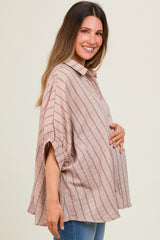 Mocha Striped Collared Oversized Maternity Top