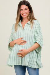 Mint Striped Collared Oversized Maternity Top