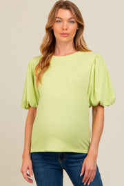 Lime Ribbed Puff Short Sleeve Maternity Top