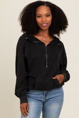 Charcoal Waffle Knit Half Zip Relaxed Fit Maternity Hoodie