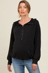 Charcoal Waffle Knit Half Zip Relaxed Fit Maternity Hoodie