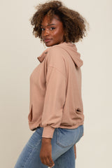 Mocha Waffle Knit Half Zip Relaxed Fit Hoodie