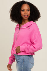 Pink Waffle Knit Half Zip Relaxed Fit Hoodie