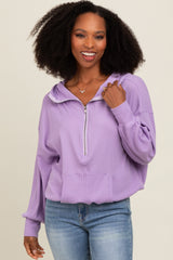 Lavender Waffle Knit Half Zip Relaxed Fit Hoodie