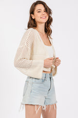 Ivory Open Knit Cropped Cardigan