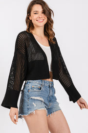 Black Open Knit Cropped Cardigan