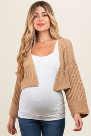 Taupe Open Knit Cropped Maternity Cardigan